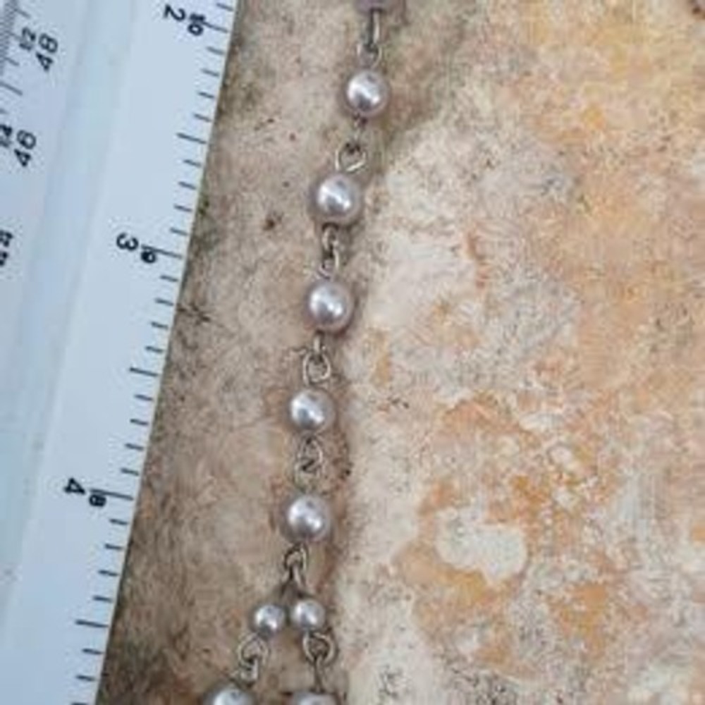 Necklace Grey Pearl Amber Blue Crystal Silver Tone 16-19in Statement - Picture 5 of 7